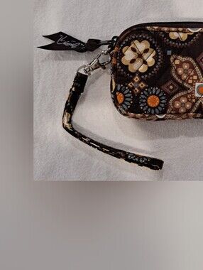 Vera Bradley Brown Floral Quilted  Wristlet